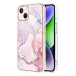 iPhone 14 Plus Rose Gold Flower Pattern Marble Slim Protective Case