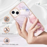 iPhone 14 Plus Rose Gold Flower Pattern Marble Slim Protective Case - Image 3