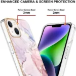 iPhone 14 Plus Rose Gold Flower Pattern Marble Slim Protective Case - Image 4