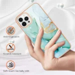 iPhone 14 Pro Green Flower Pattern Marble Slim Protective Case - Image 3