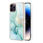 iPhone 14 Pro Green Flower Pattern Marble Slim Protective Case - Image 2