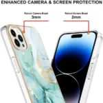 iPhone 14 Pro Green Flower Pattern Marble Slim Protective Case - Image 4