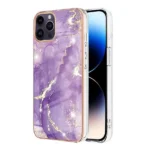 iPhone 14 Pro Purple Flower Pattern Marble Slim Protective Case