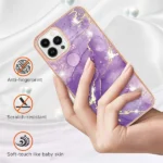 iPhone 14 Pro Purple Flower Pattern Marble Slim Protective Case - Image 5