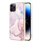 iPhone 14 Pro Rose Gold Flower Pattern Marble Slim Protective Case - Image 2