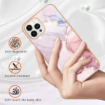 iPhone 14 Pro Rose Gold Flower Pattern Marble Slim Protective Case - Image 4