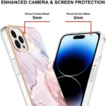 iPhone 14 Pro Rose Gold Flower Pattern Marble Slim Protective Case - Image 5