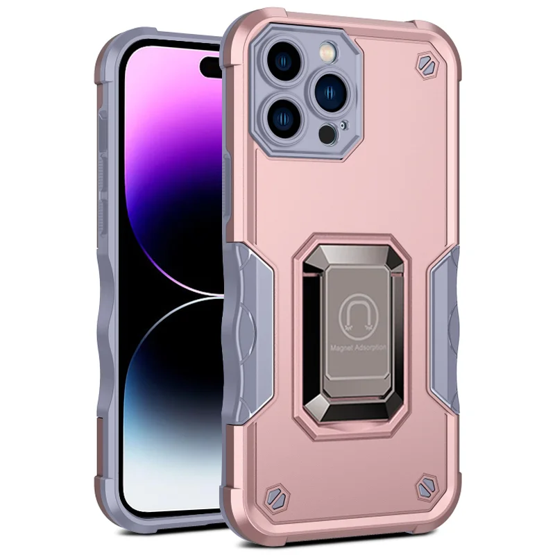 For-Apple-iPhone-14-Pro-Magnetic-Ring-Rugged-Shockproof-Case-Heavy-Duty-Protective-Case-Rose-Gold iPhone 14 Pro Max Rose Gold Magnetic Ring Rugged Shockproof Case - Image 1