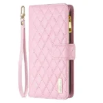 iPhone 14 Pro Max Rose Gold Diamond Quilted Leather Zipper Wallet Case - Image 3