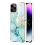 iPhone 14 Pro Max Green Flower Pattern Marble Slim Protective Case - Image 2