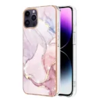 iPhone 14 Pro Max Rose Gold Flower Pattern Marble Slim Protective Case