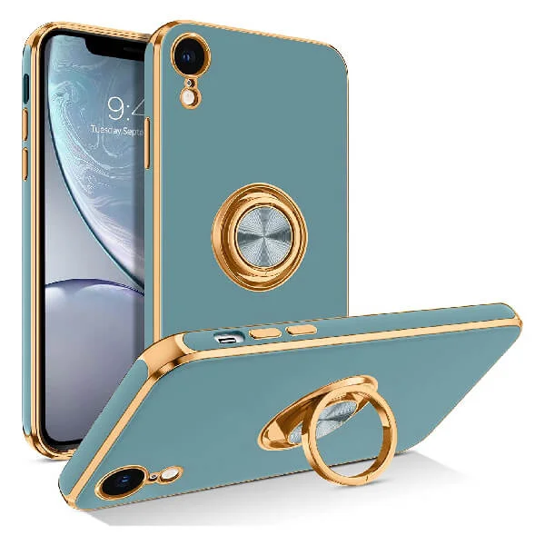 For-Apple-iPhone-XR-Ring-Case-Luxury-Stream-Plating-Elegant-Cover-Case-Gray-1 iPhone XR Grey Ring Plating Case - Image 1