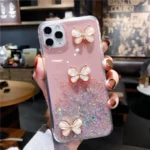 iPhone 11 Pro Max Pink Glitter Butterfly Wrist Strap Case - Image 4