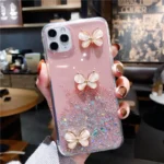 iPhone 11 Pink Glitter Butterfly Wrist Strap Case - Image 5