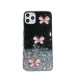 iPhone 11 Pro Max Black Glitter Butterfly Wrist Strap Case - Image 3