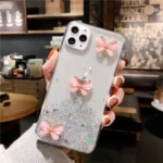 iPhone 11 Pro White Glitter Butterfly Case with Wrist Strap - Image 4