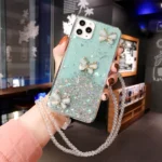 iPhone 11 Pro Green Glitter Butterfly Case with Wrist Strap - Image 6