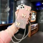 iPhone 11 Pink Glitter Butterfly Wrist Strap Case - Image 6