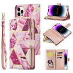 iPhone 14 Pro Max Purple Marble Wallet Case with Card Holder Flip Cover