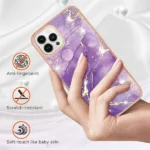iPhone 14 Pro Max Purple Flower Pattern Marble Slim Protective Case - Image 3