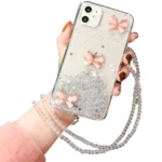 iPhone 12 Butterfly Glitter Case – White