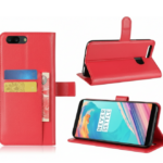 OnePlus 5 Red Leather Wallet Flip Case – Card Holder Cover