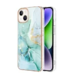 iPhone 14 Plus Green Flower Pattern Marble Slim Protective Case - Image 6