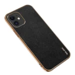 iPhone 12 Luxury Leather Plating Case – Black
