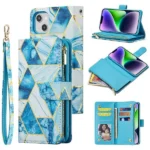iPhone 14 Plus Blue Marble Wallet Case with Card Holder and Flip Cover - Image 4