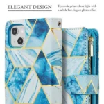 iPhone 14 Blue Marble Wallet Case with Card Holder and Flip Cover - Image 5