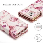 iPhone 14 Pink Marble Wallet Case with Card Holder and Flip Cover - Image 4