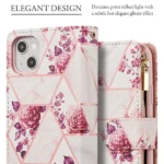 iPhone 14 Plus Pink Marble Wallet Case with Card Holder and Flip Cover - Image 5