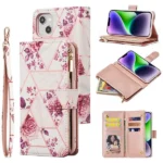 iPhone 14 Pink Marble Wallet Case with Card Holder and Flip Cover - Image 6