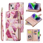 iPhone 14 Purple Marble Wallet Case with Card Holder Flip Cover - Image 5