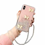 iPhone XS Pink Butterfly Glitter Case