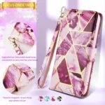iPhone 14 Pro Purple Marble Wallet Case with Card Holder Flip Cover - Image 7