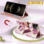iPhone 14 Plus Purple Marble Wallet Case with Card Holder Flip Cover - Image 8