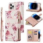 iPhone 14 Pro Pink Marble Wallet Case with Card Holder and Flip Cover - Image 7