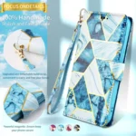 iPhone 14 Blue Marble Wallet Case with Card Holder and Flip Cover - Image 6