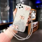 iPhone 11 Pro White Glitter Butterfly Case with Wrist Strap - Image 9