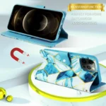 iPhone 14 Blue Marble Wallet Case with Card Holder and Flip Cover - Image 7