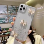 iPhone 11 Pro Max White Glitter Butterfly Wrist Strap Case - Image 8