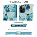 iPhone 14 Blue Marble Wallet Case with Card Holder and Flip Cover - Image 8