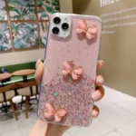iPhone 11 Pro Max Pink Glitter Butterfly Wrist Strap Case - Image 8