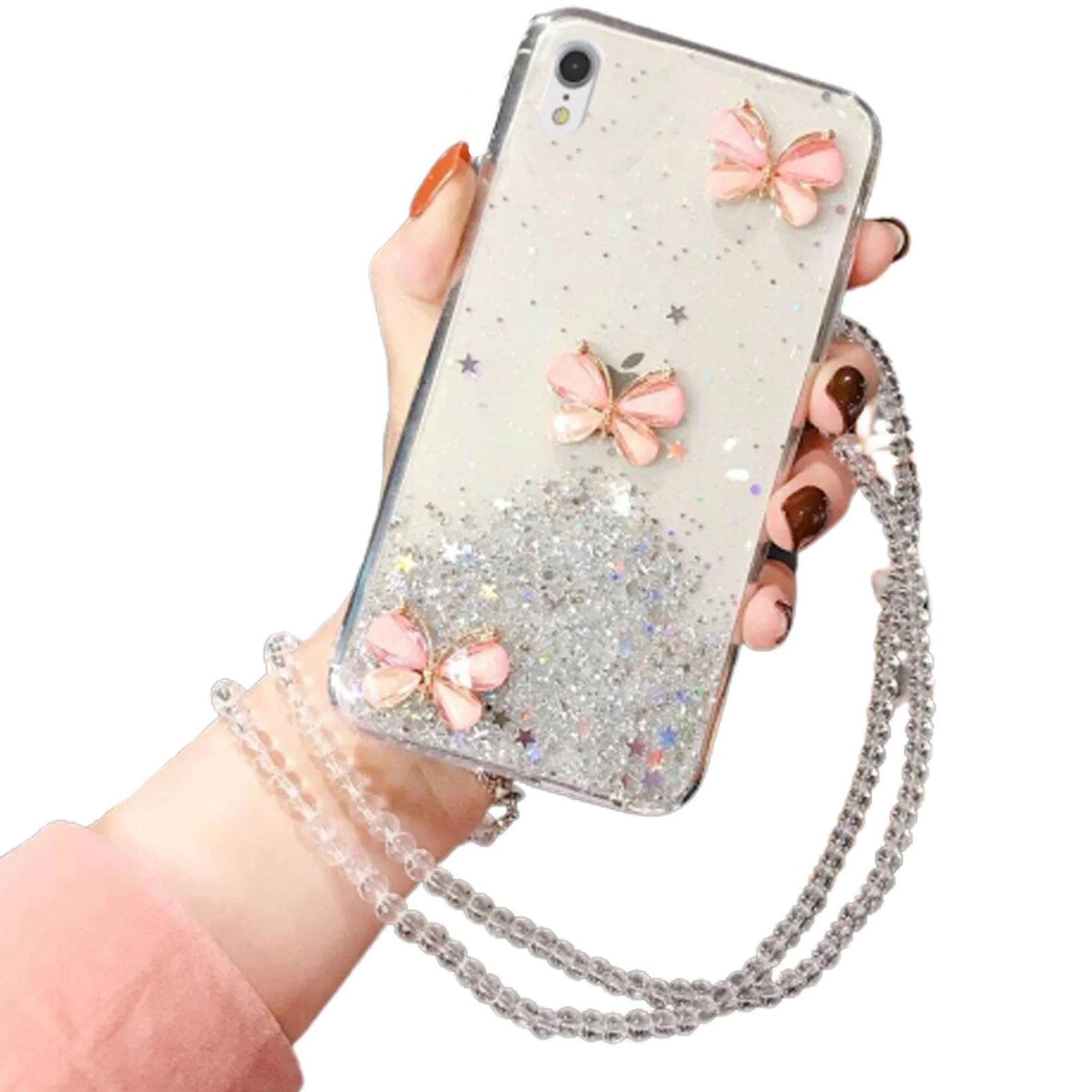 white iPhone XS White Butterfly Glitter Case - Image 1