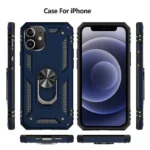 iPhone 12 Magnetic Ring Kickstand Case – Navy Blue - Image 3