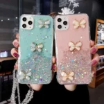 iPhone XS Green Butterfly Glitter Case - Image 5